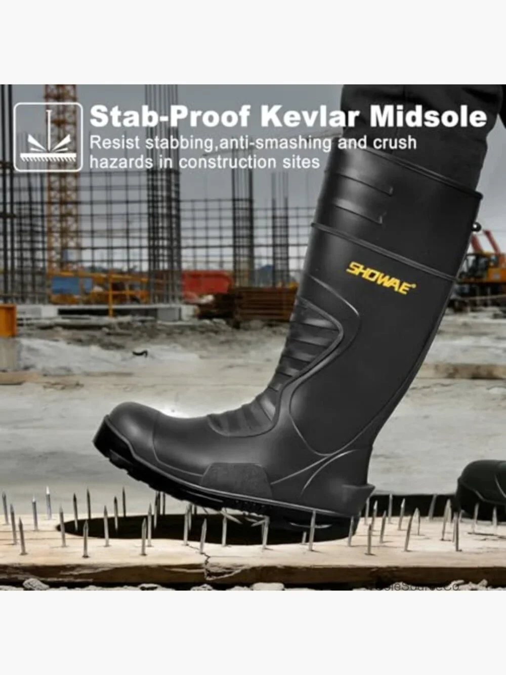Steel Toe Rubber Work Boots Kevlar Sole Puncture Proof Rain Boot Slip Resistant